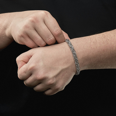 Серебряный женский облегченный браслет с матированием, ширина 0,8 см, Королевская мантия, родий