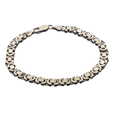 Серебряный мужской браслет, плетение Скобки, покрытие палладий с чернением, ширина 6 мм