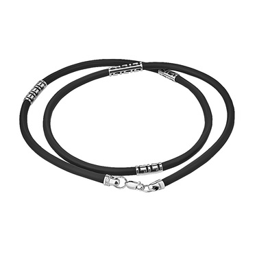 Ювелирный шнурок Гайтан черный, Каучук 4,1 мм с серебряным вставками 