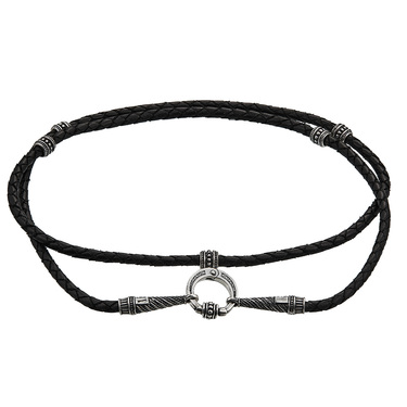 Ювелирный шнурок Гайтан черный, Натуральная плетеная кожа 3 мм с серебряным замком, Чернение