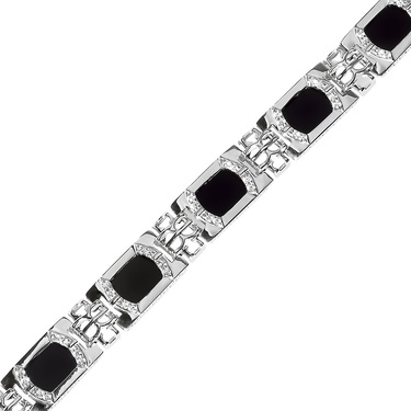 Серебряный браслет со вставками из оникса и фианитов, ширина 0,9 см