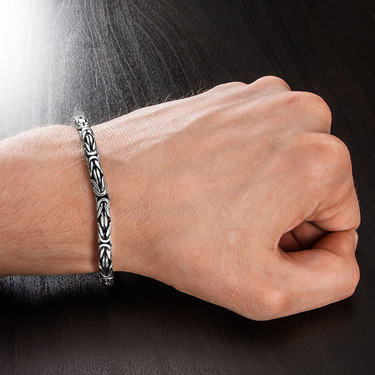 Серебряный мужской браслет, плетение Византийское, ширина 4,8 мм, чернение