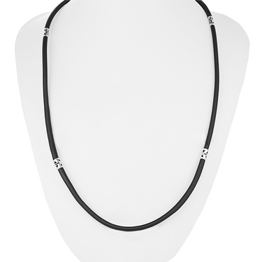 Ювелирный шнурок Гайтан черный, Каучук 3,3 мм с серебряными вставками 