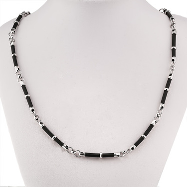 Ювелирный шнурок Гайтан черный, Каучук 3 мм с серебряным вставками 6мм, родирование