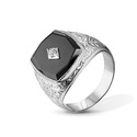 Серебряный крупный мужской перстень с черным цирконием, родий Перстень,Серебро,с вставкой Черная цвета,РОССИЯ