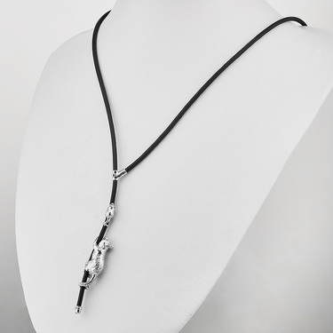 Ювелирный шнурок Гайтан черный, Каучук 2 мм с серебряными элементами 