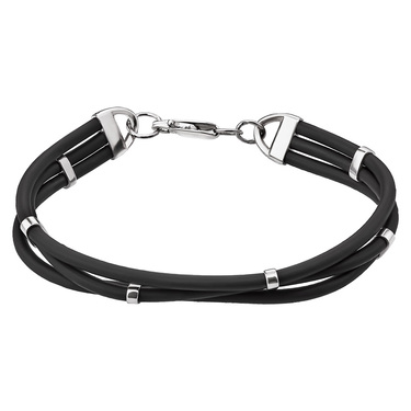 Тройной каучуковый браслет с серебряными вставками, ширина 10 мм, родирование