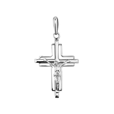 Серебряный объемный православный крест с распятием, малый, покрытие родий