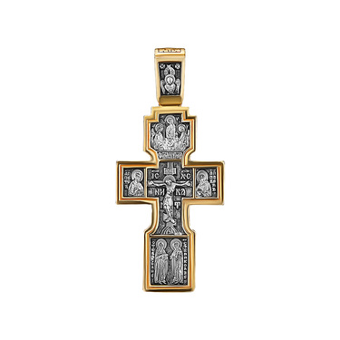 Серебряный мужской православный крест с распятием и Божьей Матерью, позолота