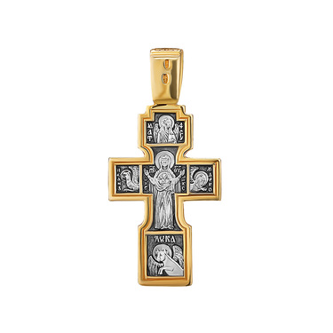 Серебряный мужской православный крест с распятием и Божьей Матерью, позолота