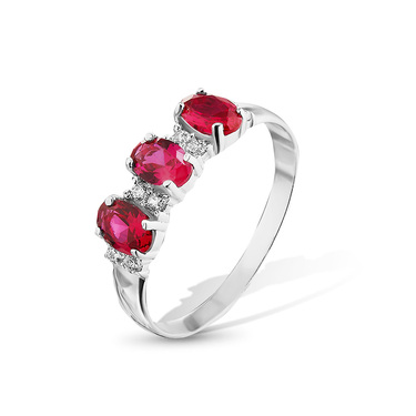 Серебряное женское кольцо с темно-розовыми фианитами, родий