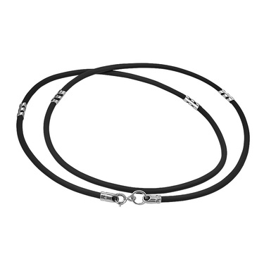 Ювелирный шнурок Гайтан черный, Каучук 2,3 мм с серебряными элементами 