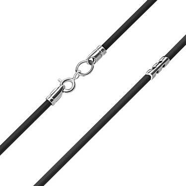Ювелирный шнурок Гайтан черный, Каучук 2,3 мм с серебряными элементами "Движение", Родирование
