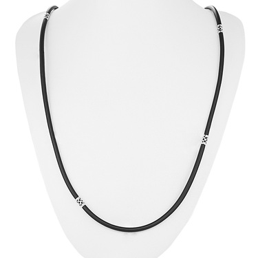 Ювелирный шнурок Гайтан черный, Каучук 3,3 мм с ажурными серебряными вставками и замком, Родирование