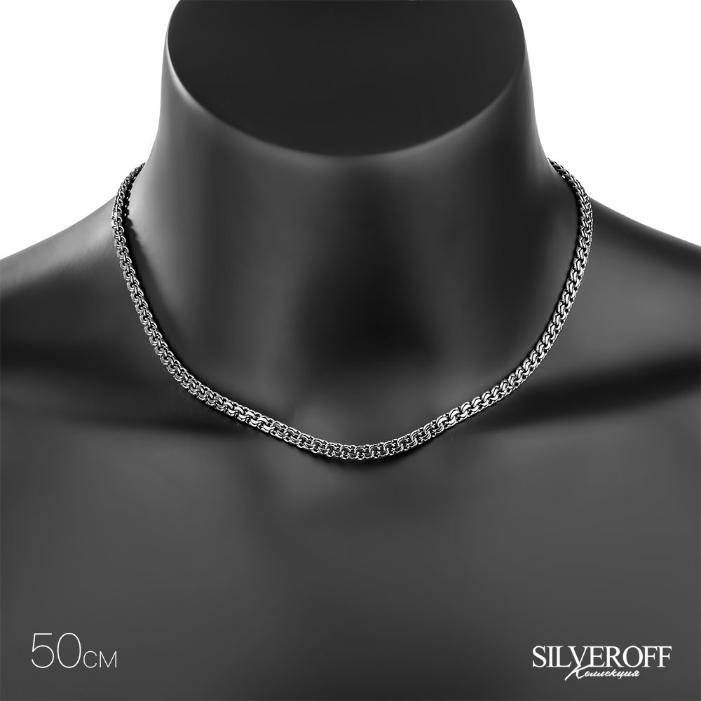 Серебряная цепочка, плетение Круглый Бисмарк с алмазной гранью, родирование, ~25 грамм, ширина 5 мм Цепочка на шею,Серебро,с замком Карабинный,РОССИЯ