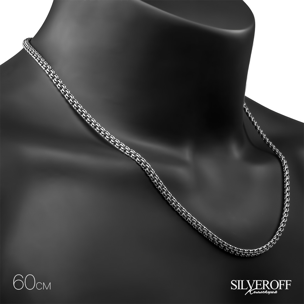 Серебряная цепочка, плетение Круглый Бисмарк с алмазной гранью, родирование, ~25 грамм, ширина 5 мм Цепочка на шею,Серебро,с замком Карабинный,РОССИЯ