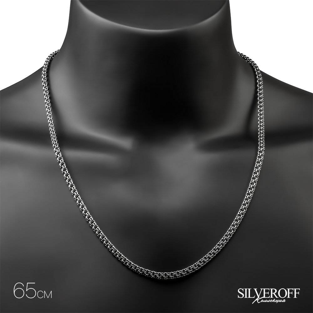 Серебряная цепочка, плетение Круглый Бисмарк с алмазной гранью, родирование, ~25 грамм, ширина 5 мм Цепочка на шею,Серебро,с замком Карабинный,РОССИЯ