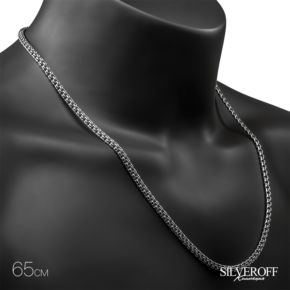 Серебряная цепочка, плетение Круглый Бисмарк с алмазной гранью, родирование, ~25 грамм, ширина 5 мм Цепочка на шею,Серебро,с замком Карабинный,РОССИЯ