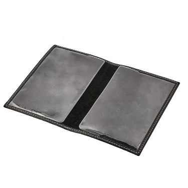 Кожаная обложка для паспорта с серебряным гербом РФ, черная