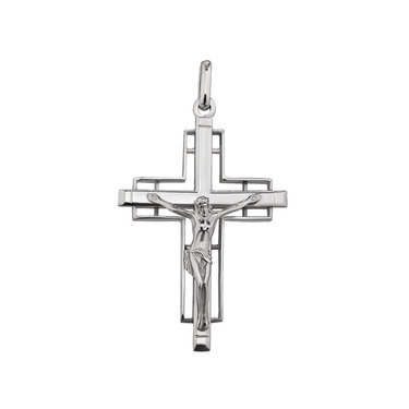Серебряный объемный православный крест с распятием, большой, покрытие родий