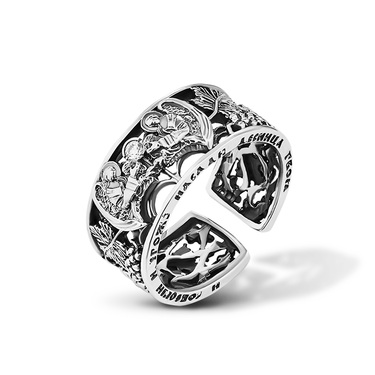 Серебряное разъемное кольцо с ангелами и виноградом 