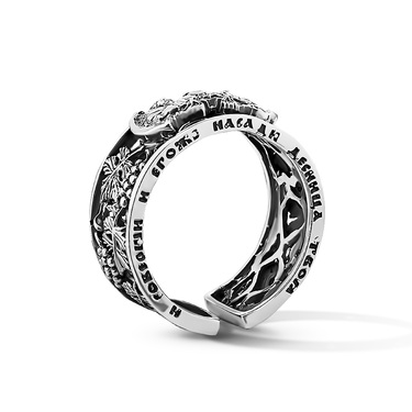 Серебряное разъемное кольцо с ангелами и виноградом 