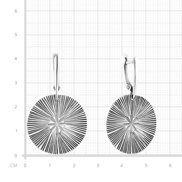 Серебряные этнические длинные серьги с подвесками Гало Солнца / Круг / Диск с оксидированием