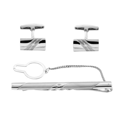 Серебряный зажим для галстука, с белым фианитом