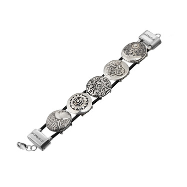 Кожаный браслет с набором серебряных подвесок 