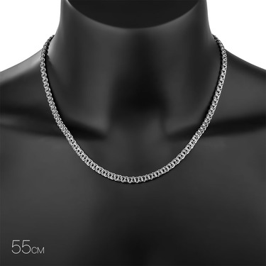 Серебряная цепочка, плетение Бисмарк, родий, более 20 грамм, ширина 5 мм
