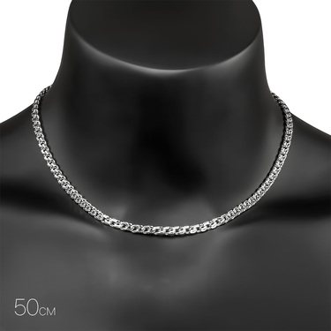 Серебряная цепочка, плетение Бисмарк, родий, более 20 грамм, ширина 5 мм