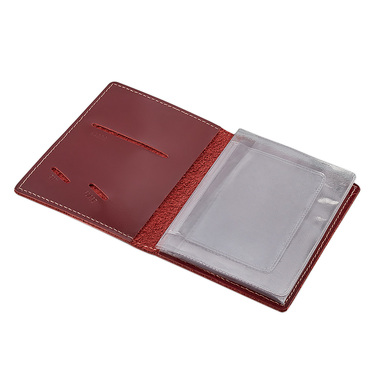 Кожаная обложка для автодокументов с серебряным гербом РФ, бордовая