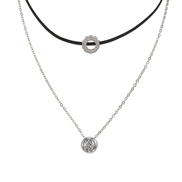 Двойное серебряное колье с подвесками с циркониями, родий