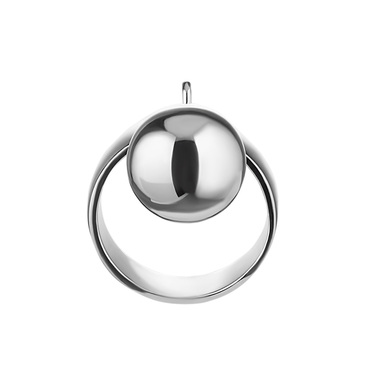 Серебряное женское кольцо с подвижной подвеской-шариком, родий