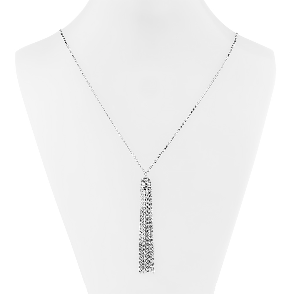 Цепочка на шею,Колье,Серебро,с вставкой Цирконий кубический Белая цвета,с замком Карабинный,КИТАЙ