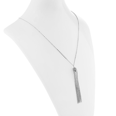 Серебряное женское колье-галстук с подвеской-кисточкой,цирконии, родий
