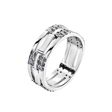 Серебряное кольцо с белыми фианитами, покрытие родием