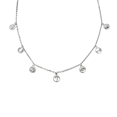 Серебряное женское колье с подвесками-талисманами, родий