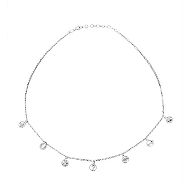 Серебряное женское колье с подвесками-талисманами, родий