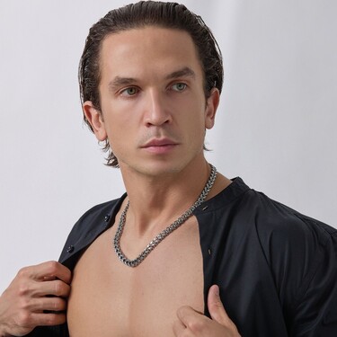 Серебряная мужская цепь, плетение Рамзес, чернение, ширина 9 мм