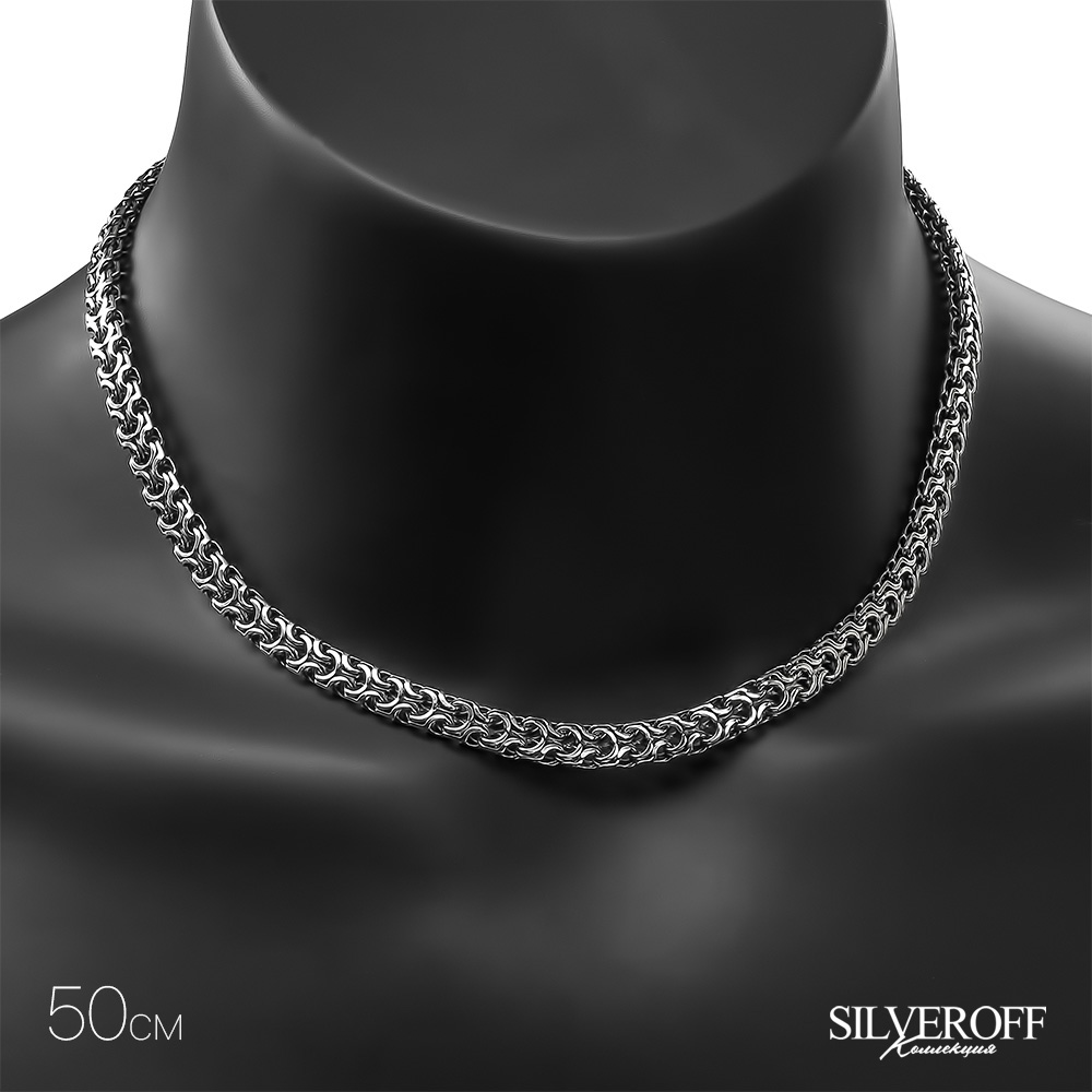 Серебряная мужская цепь, плетение Рамзес, чернение, ширина 9 мм Цепочка на шею,Серебро,с замком Карабинный,РОССИЯ