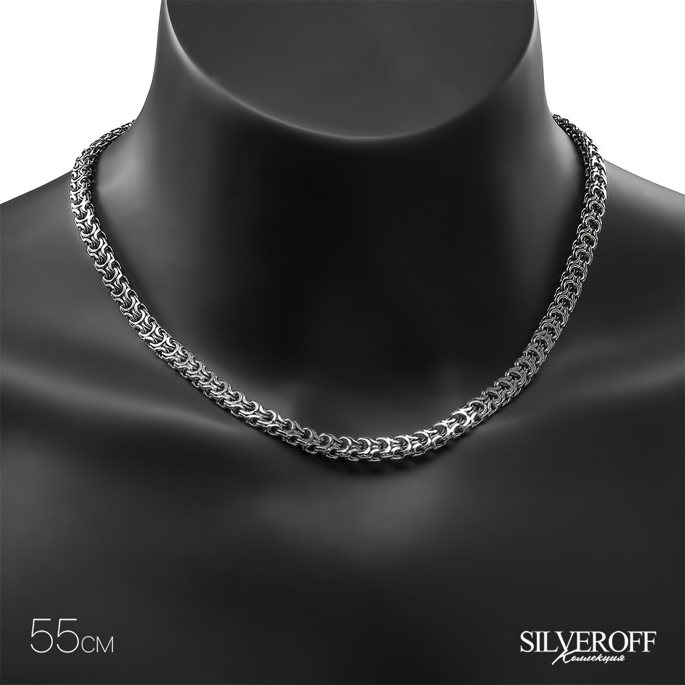 Серебряная мужская цепь, плетение Рамзес, чернение, ширина 9 мм Цепочка на шею,Серебро,с замком Карабинный,РОССИЯ