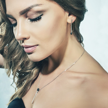 Серебряные длинные серьги с подвесками Accendimi / Спичка / Зажги меня, черные фианиты, родий