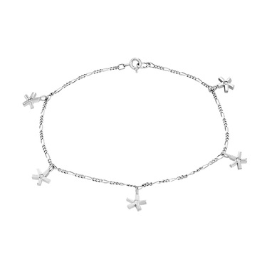 Серебряный женский браслет-цепочка на ногу анклет с подвесками-звездочками, фианиты, родий