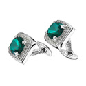 Роскошные серебряные запонки с граненым зеленым фианитом, родирование Запонки,Серебро,с вставкой Зеленая цвета,РОССИЯ