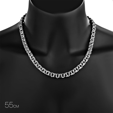 Серебряная цепочка, плетение Бисмарк, родированая, ширина 0,9 см
