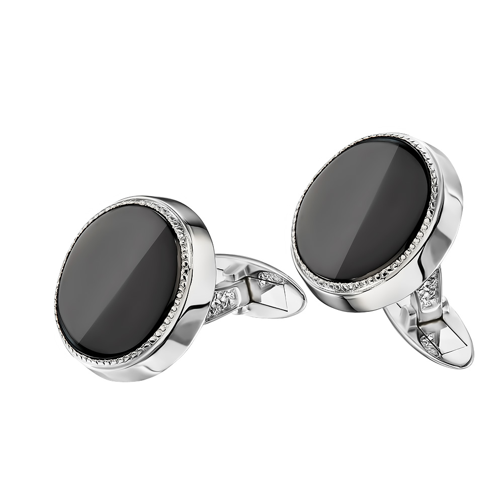 Запонки,Серебро,с вставкой Черная цвета,РОССИЯ