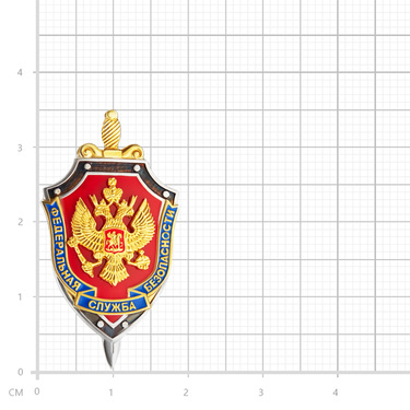Серебряный значок Эмблема ФСБ России, в футляре, эмаль, позолота