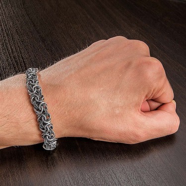 Серебряный мужской браслет с чернением, плетение Королевская мантия, ширина 1 см
