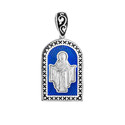 Серебряная подвеска Покрова Пресвятой Богородицы, эмаль синяя/черная Подвеска,Кулон,Нательная иконка,Нательный образок,Серебро,с вставкой Эмаль